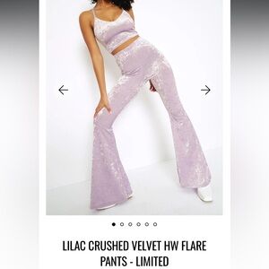 Lilac Crushed Velvet Flare Pants- Size Large -Black Milk Clothing